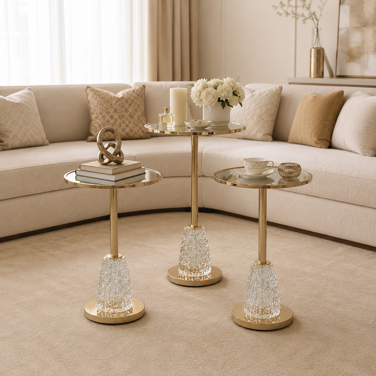 طقم 3 طاولات ذهبي  خدمة فاخرة – تصميم عصري بلمسة ملكية – 3-Table Set G