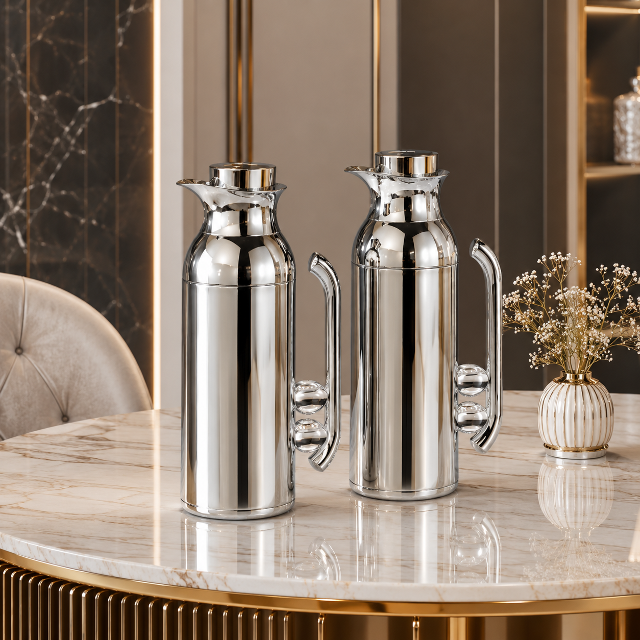 طقم ترامس فاخر ستانلس ستيل – سعة 1+1 لتر – – Luxury Stainless Steel Th