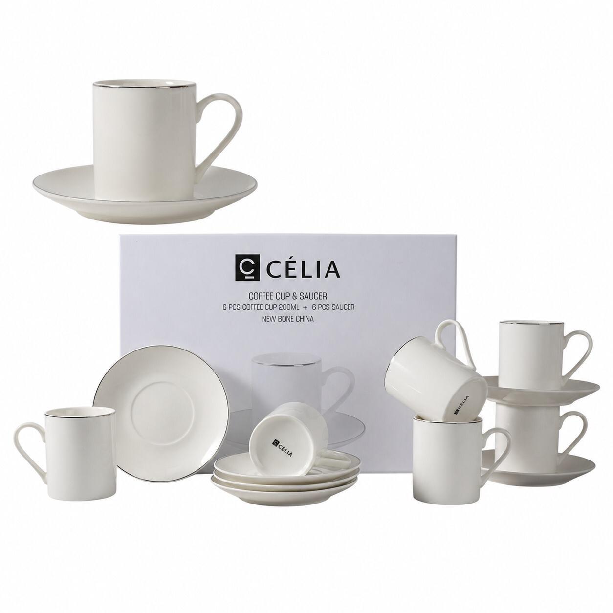 طقم أكواب قهوة وصحون 200 مل أنيق من العلامة التجارية Célia، – Porcelai