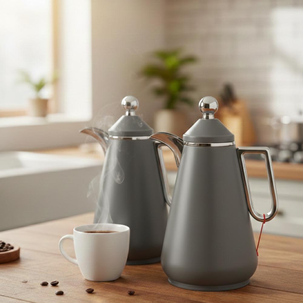 طقم 2 ترمس رمادي فضي – Tea & Coffee Thermos Set - Silver