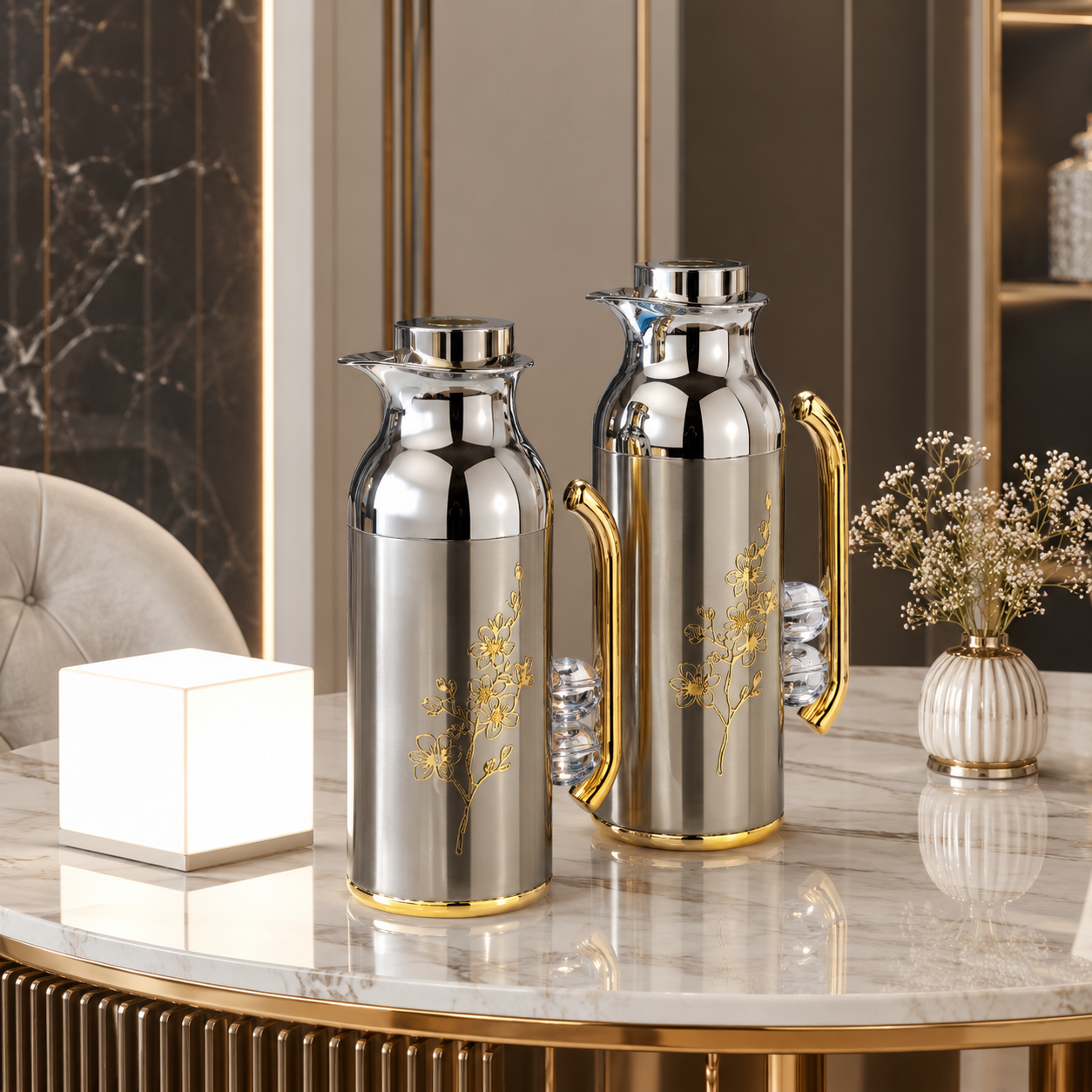 طقم ترامس فاخر ستانلس ستيل – سعة 1+1 لتر – – Luxury Stainless Steel Th