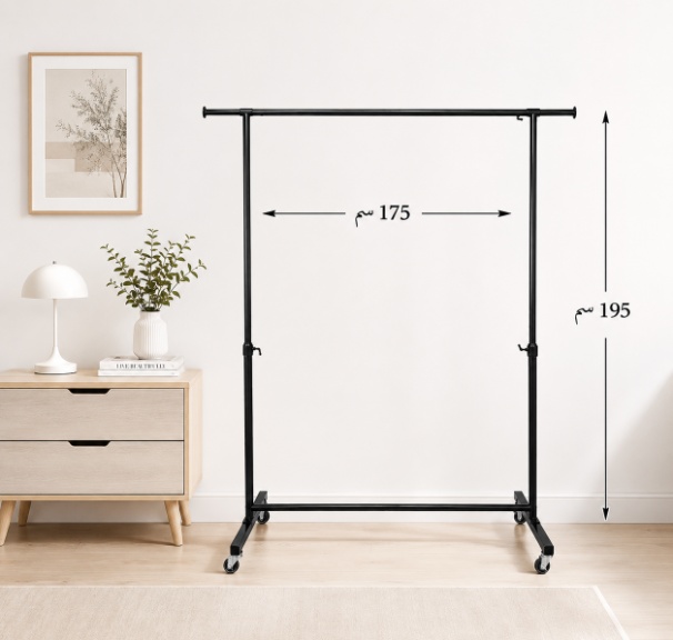 استاند ملابس أسود  فاخر قابل للتعديل والحركة – Luxury Black Adjustable