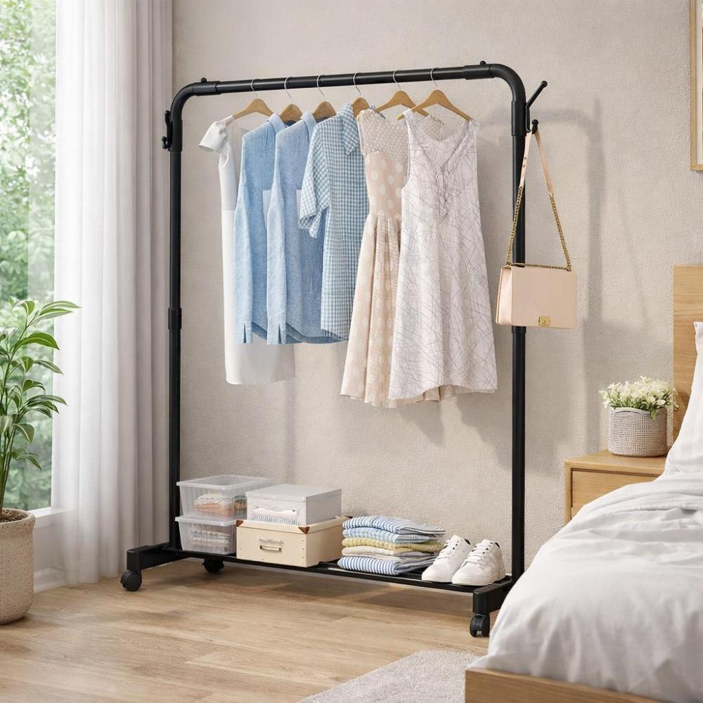 علاقة ملابس  - 1 رف - أرجل متحركة لسهولة النقل – Metal Clothes Rack