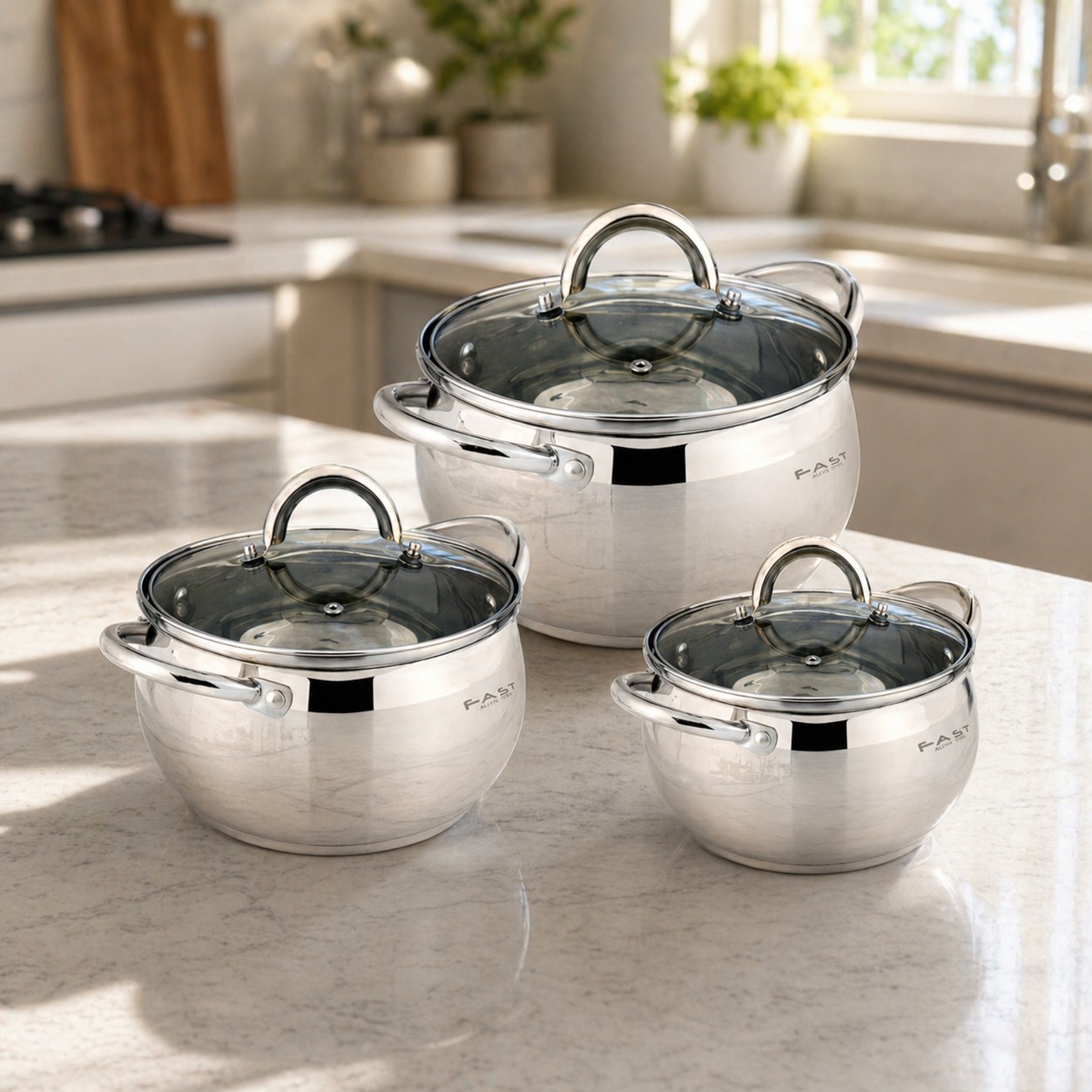 طقم قدور ستانلس ستيل غطاء زجاج مكون 6قطع – Stainless Steel Cookware Se