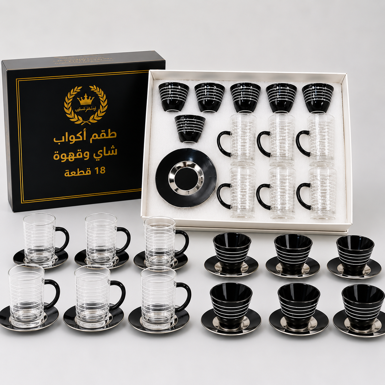 طقم كاسات  وفناجين فاخر 18 قطعة – Premium Cups & Glasses Hospitality S