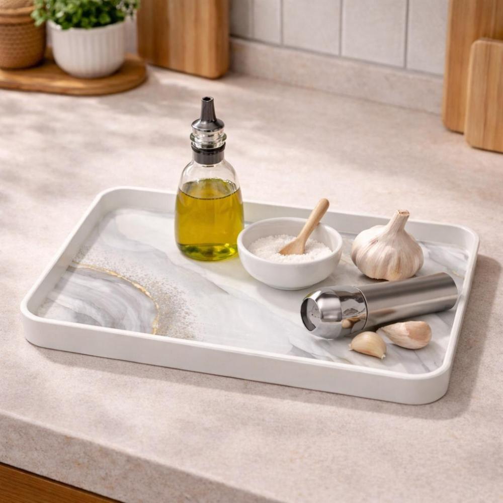 تباسي مفرد ميلامين بشكل رخامي أنيق وعصري – Luxury Serving Tray