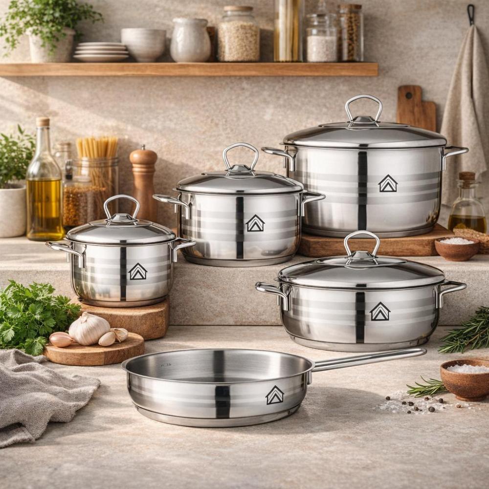 طقم أواني طهي ستانلس ستيل - 9 قطع - يناسب الاستخدام اليومي – Stainless