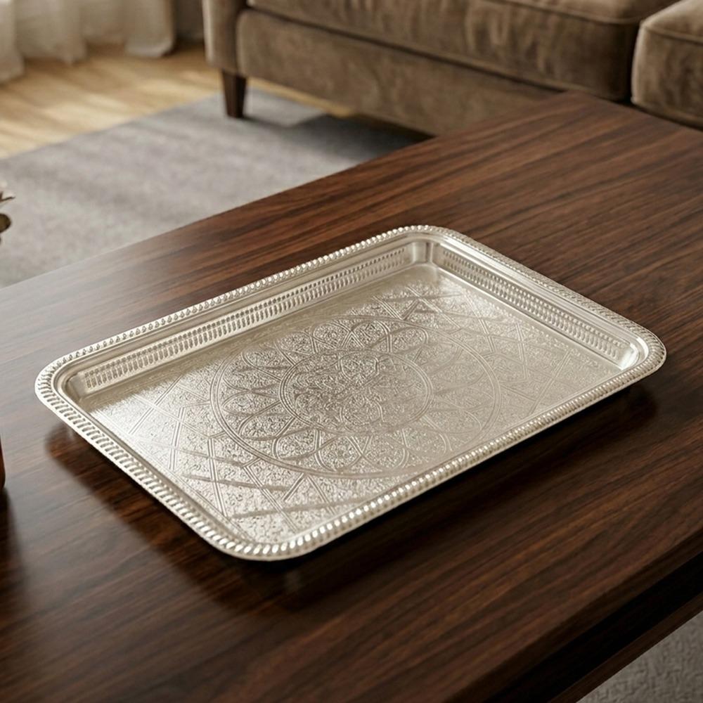 صينية تقديم ستيل بنقشة فريدة لون فضي – Luxury Serving Tray - Silver