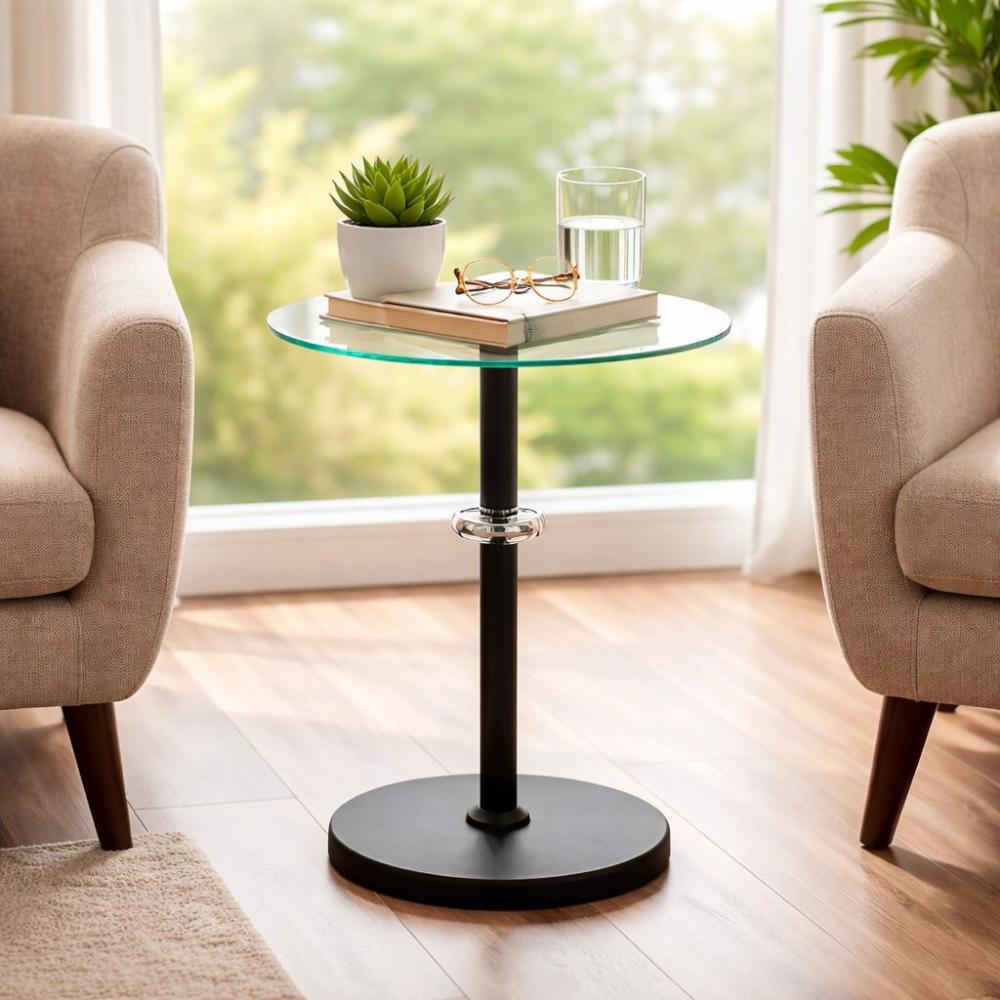 طاولة خدمة مستديرة سطح زجاج مع عمود و قاعدة معدن – Modern Table