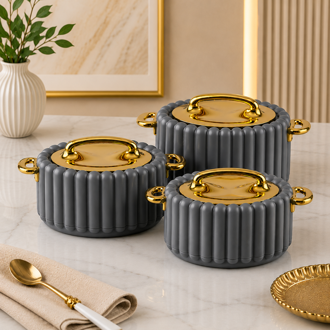 طقم حافظات طعام ملكي تصميم  مودرن رمادي   فاخر 3 قطع – Royal Modern Fo