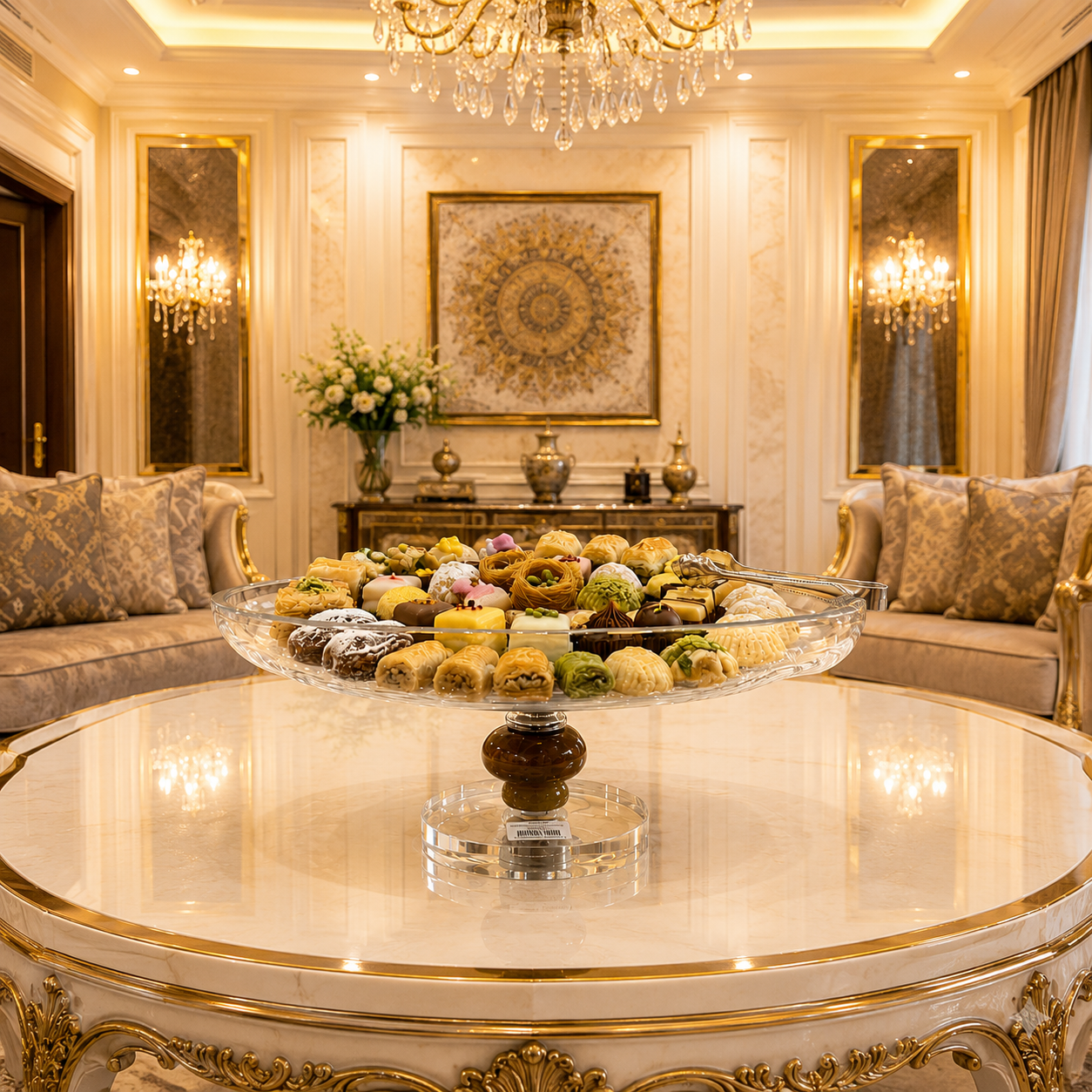 صحن تقديم زجاج  فاخر للحلويات والمكسرات – Luxury Glass Serving Plate f