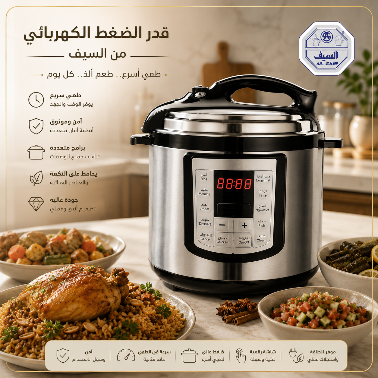 قدر ضغط كهربائي ذكي 4 لتر – مثالي للعائلات الصغيرة | لافيرا هوم – Smar