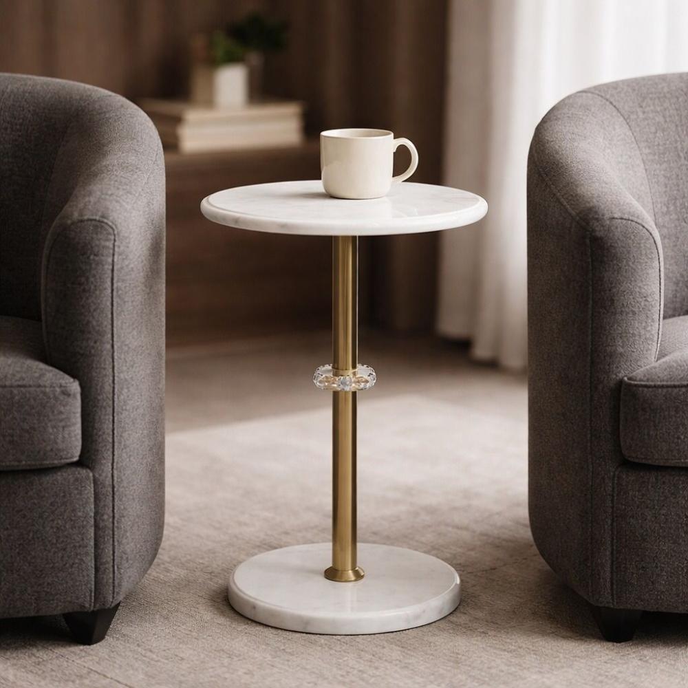 طاولة خدمة مستديرة سطح و قاعدة سيراميك مع عمود معدن – Modern Table