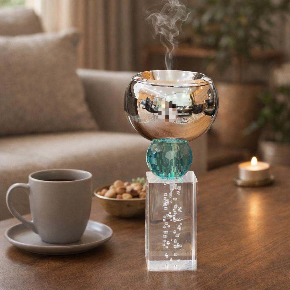 مبخرة معدن بقاعدة كريستال – تصميم راقٍ لتعطير المنزل – Luxury Incense 