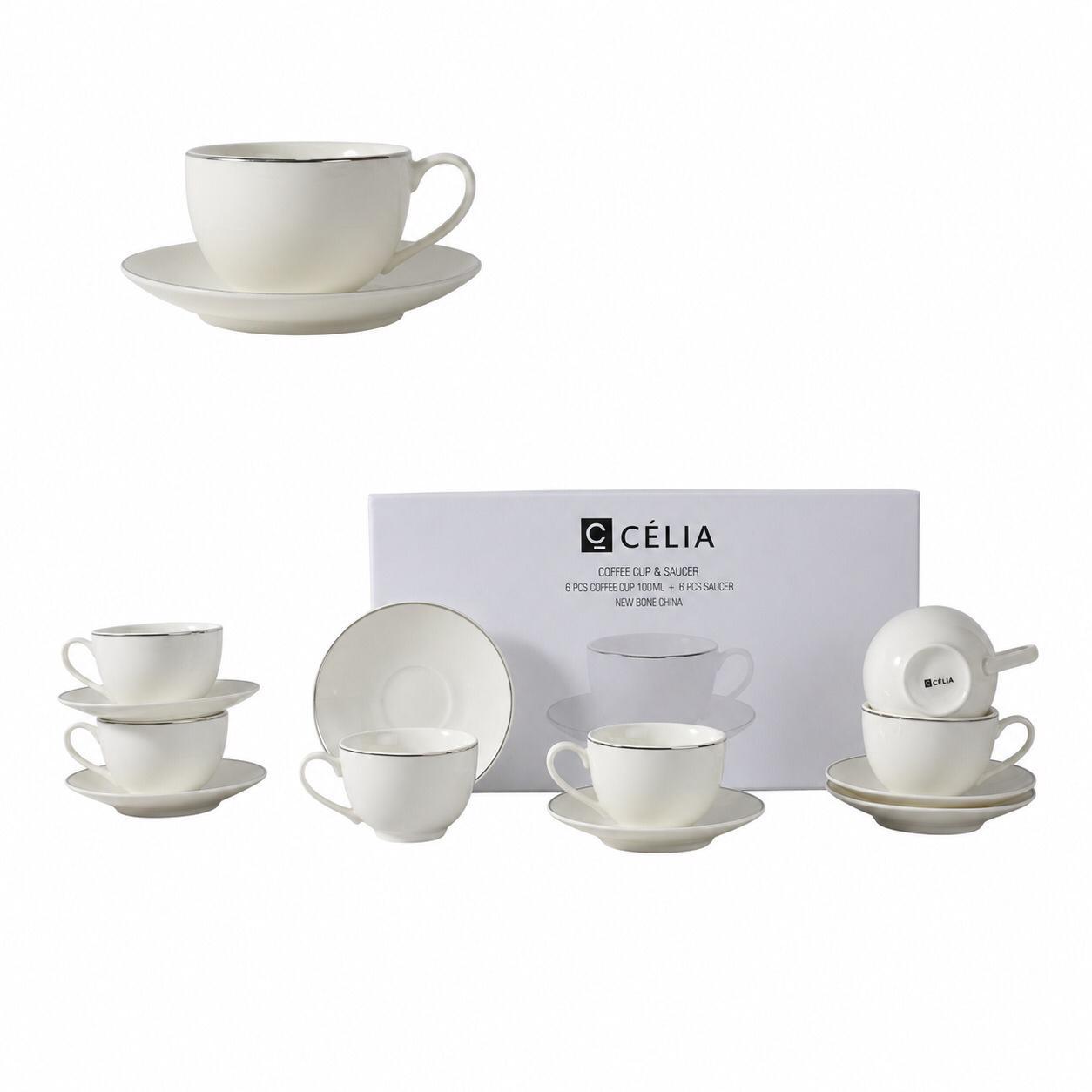 طقم فناجين قهوة تركي 100 ملي من علامة CÉLIA، يتميز بتصميم – Porcelain 