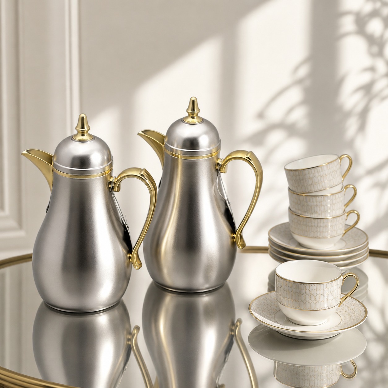 طقم ترامس شاي قهوة فضي مطفي معا الذهبي – Tea & Coffee Thermos Set - Ma