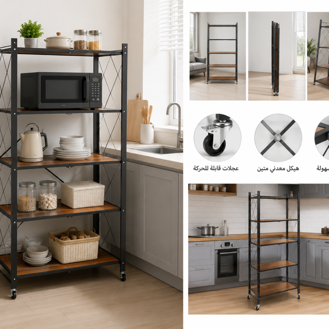 رف تخزين 5 دور قابل للطي والحركة – 5-Tier Foldable Mobile Storage Rack