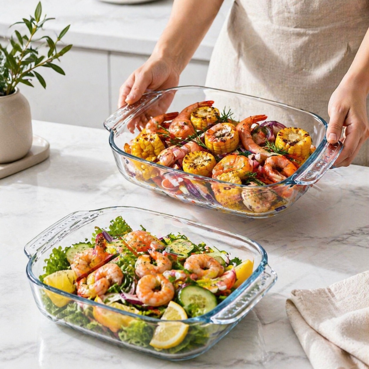 طقم صواني فرن زجاجية مقاومة للحرارة قطعتين - صغير – Luxury Serving Tra