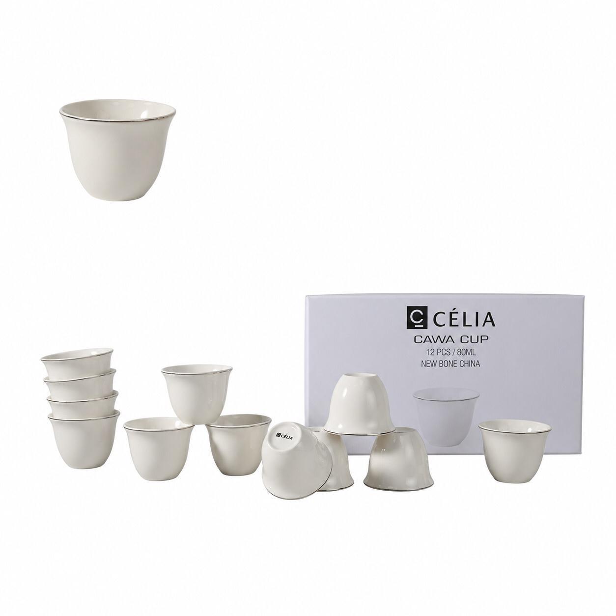طقم فناجين قهوة عربية 80 مل يتكون من 12 قطعه بتصميم عصري – Porcelain C