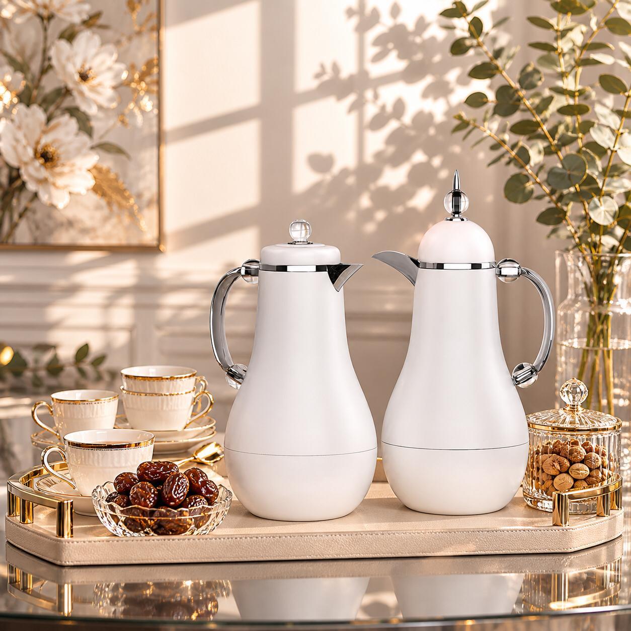 طقم ترامس فاخر – أناقة الضيافة 1+1 لتر – Tea & Coffee Thermos Set 1L