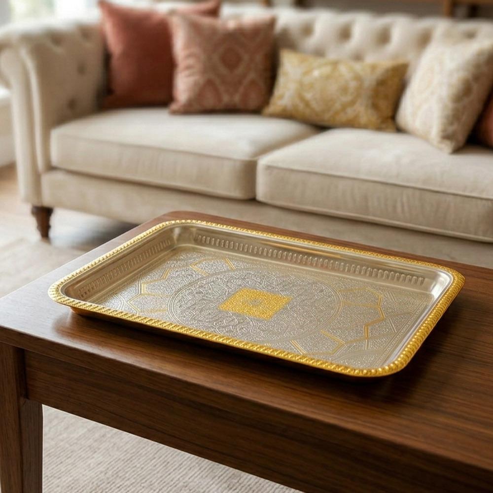 صينية تقديم ستيل بنقشة مميزة لون ذهبي * فضي – Luxury Serving Tray - Go