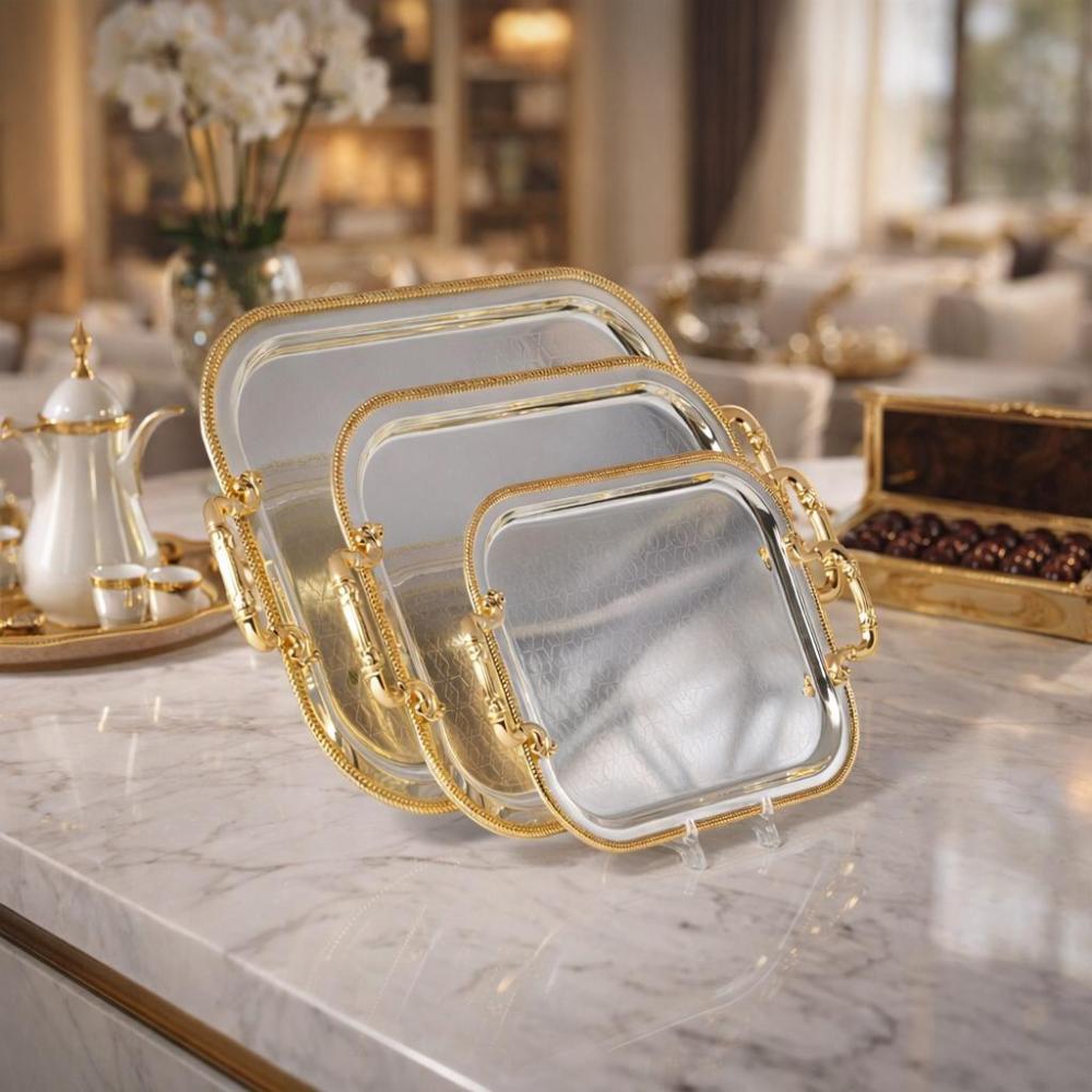 طقم صواني ضيافة ستيل 3 حبة – تصميم فخم للضيافة – Luxury Serving Tray