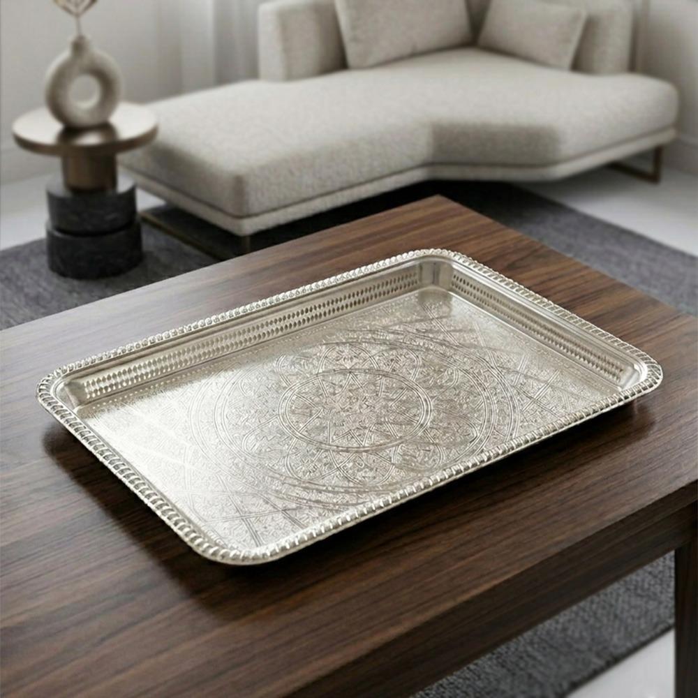 صينية تقديم ستيل بنقشة مميزة لون فضي – Luxury Serving Tray - Silver
