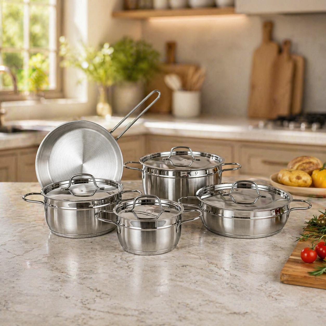 طقم قدور ستانلس ستيل مكون من 9 قطع – Stainless Steel Cookware Set
