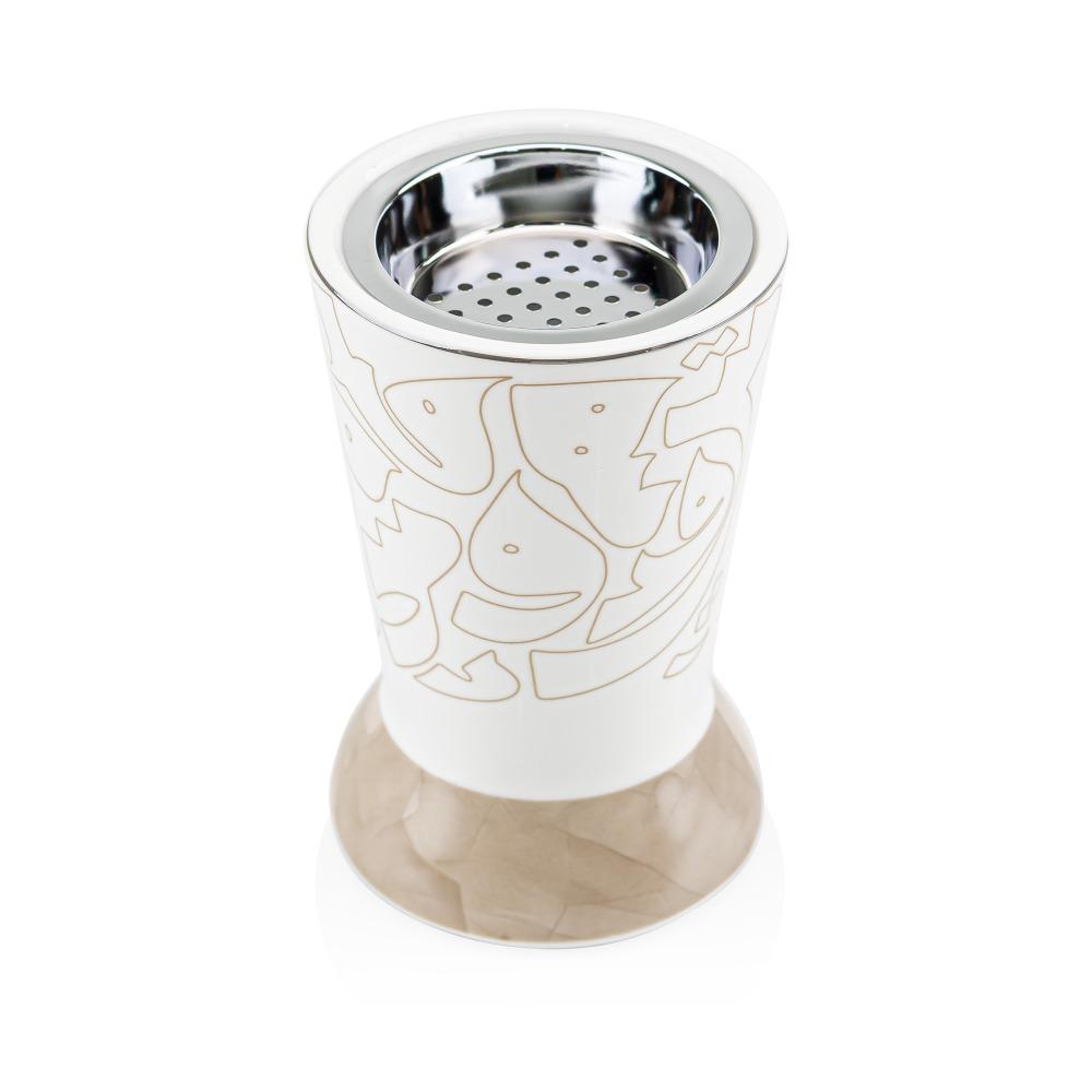 مبخرة بورسلين بتصميم نقوش عربية لون أبيض * بني – Luxury Incense Burner