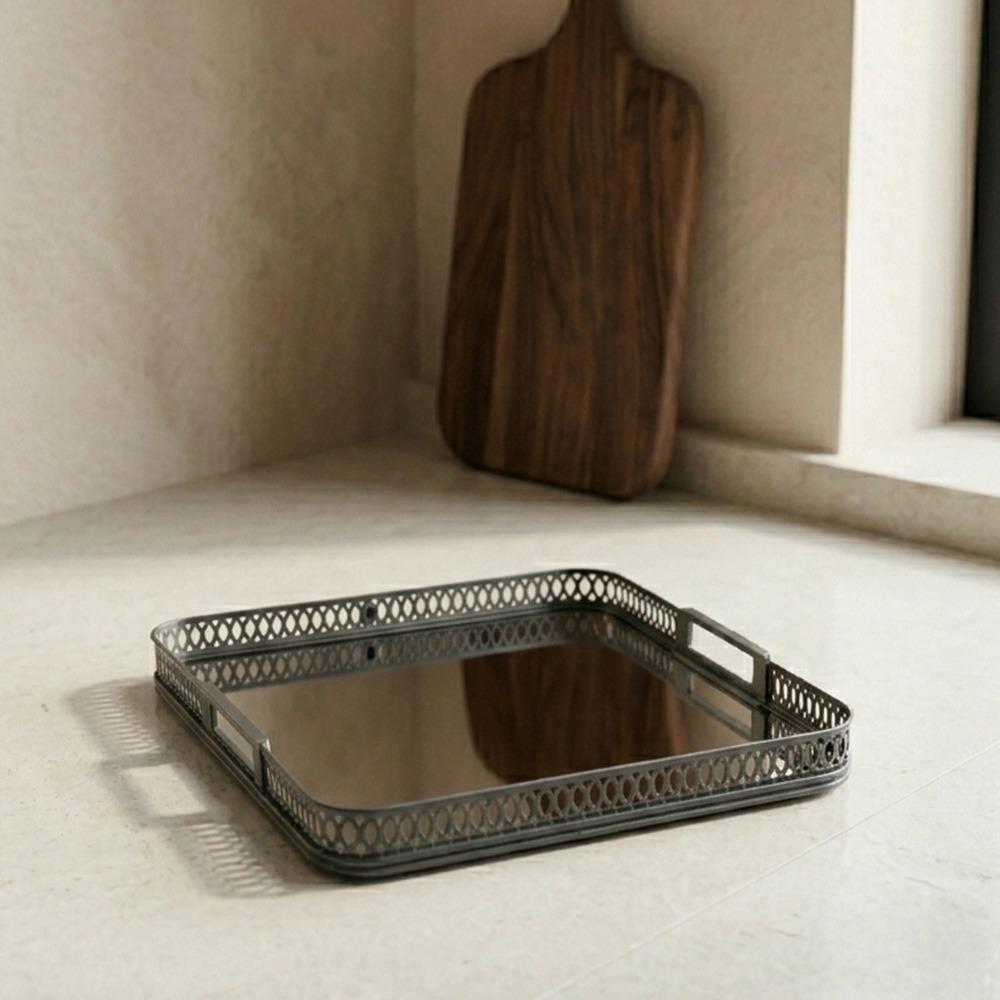 صينية تقديم ستيل بقاعدة مرايا لون أسود – Luxury Serving Tray - Black