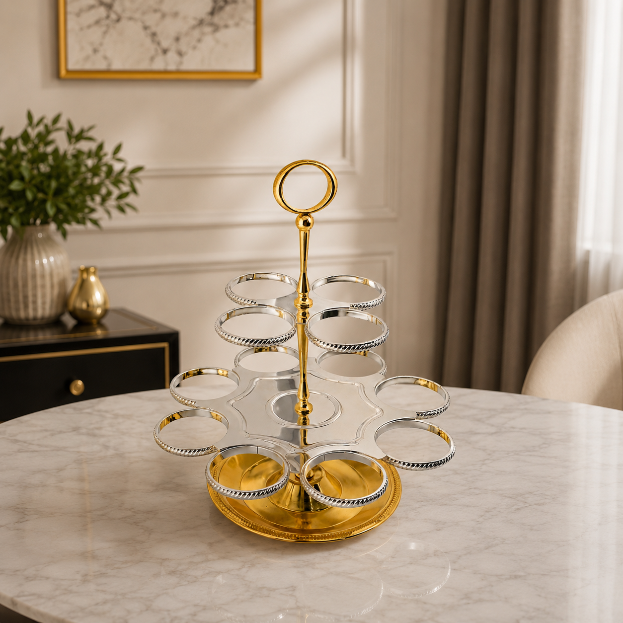 ستاند تقديم فناجين فاخر بتصميم ملكي راقٍ ذهبي سلفر – Luxury Cup Stand 