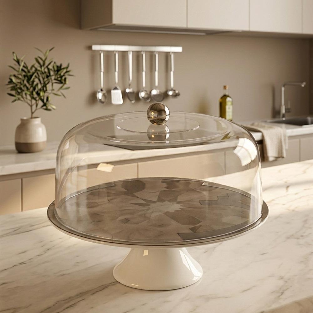 صحن كيك بقاعدة بورسلين مرتفعة وغطاء أكريليك – Stainless Serving Dish w