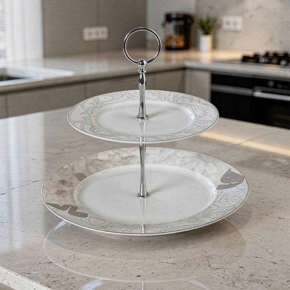شيالة حلا بورسلين دورين لون بني – Stainless Dessert Stand - Brown