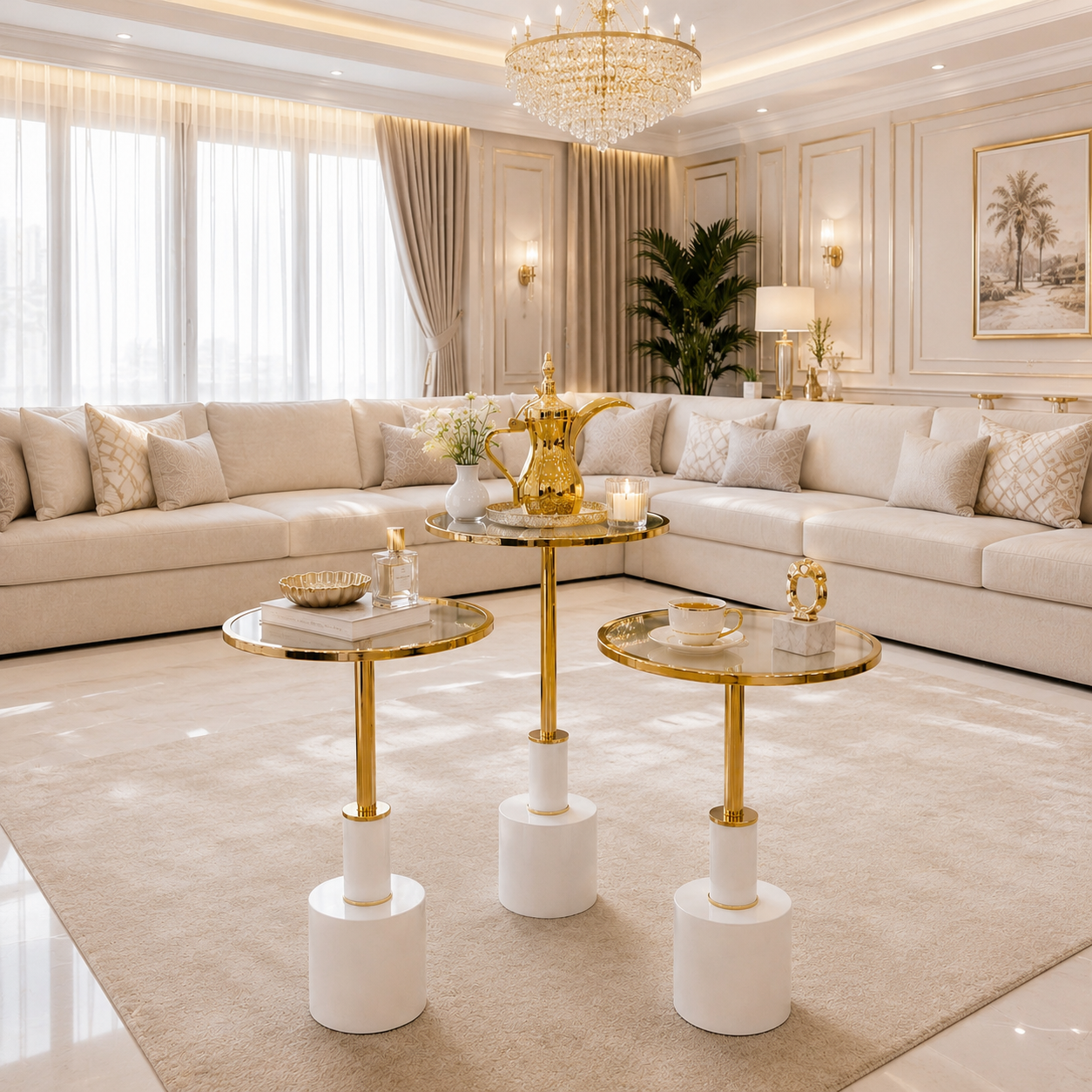 طقم 3 طاولات أبيض خدمة فاخرة – تصميم عصري بلمسة ملكية – 3-Table Set Wh