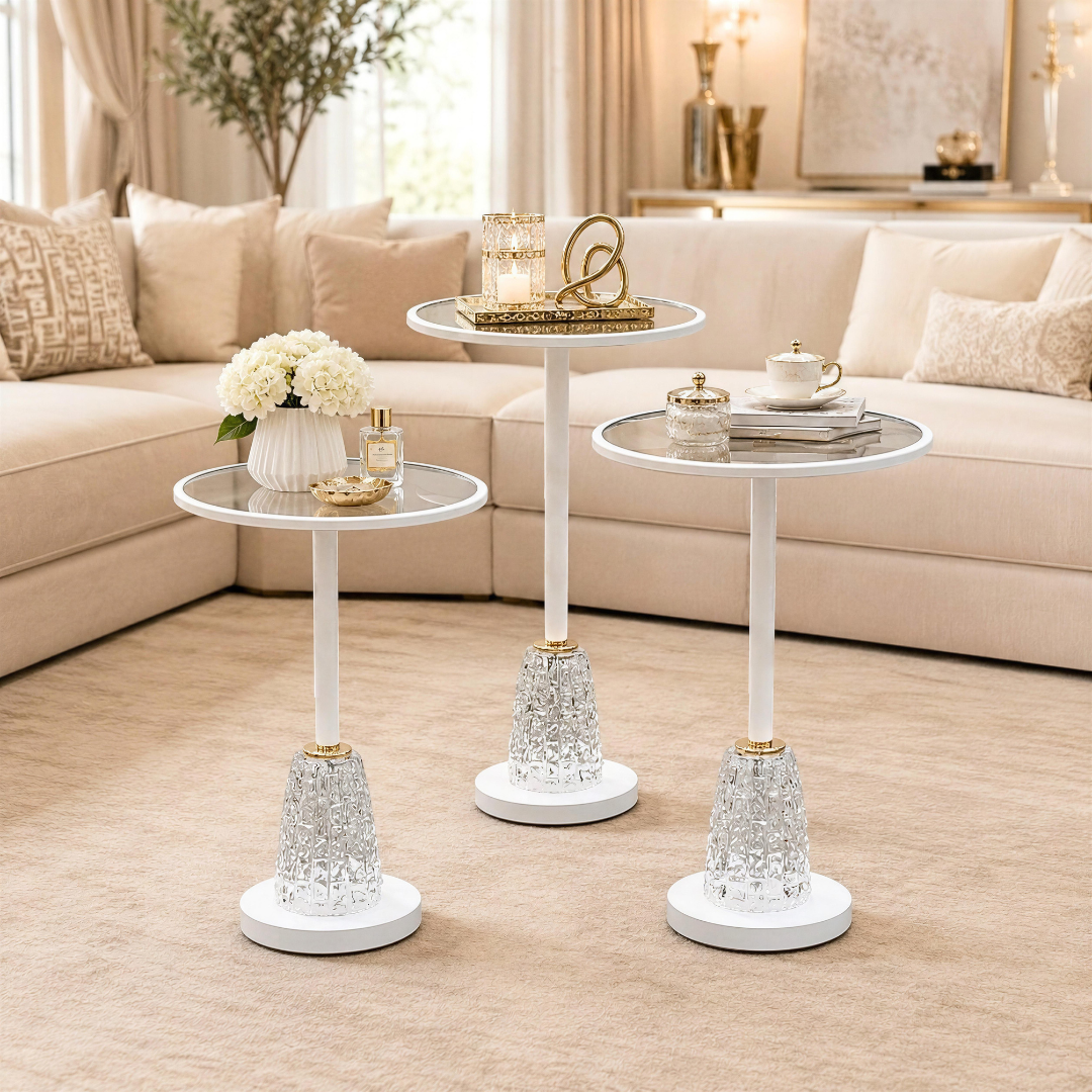 طقم 3 طاولات أبيض  خدمة فاخرة – تصميم عصري بلمسة ملكية – 3-Table Set W