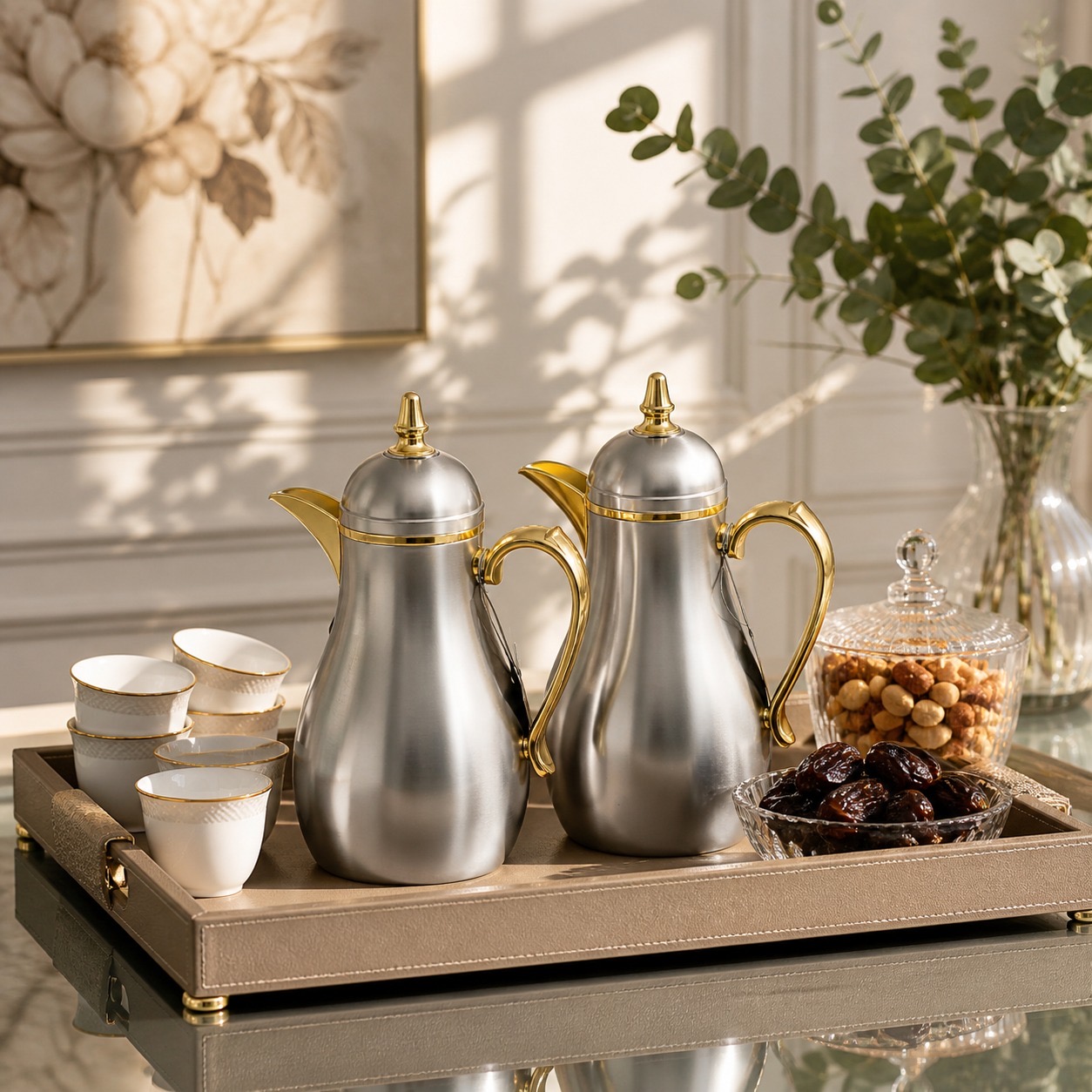 طقم ترامس شاي قهوة فضي مطفي معا الذهبي – Tea & Coffee Thermos Set - Ma