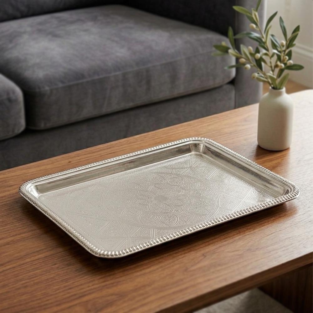 صينية تقديم ستيل بنقشة فاخرة لون فضي – Luxury Serving Tray - Silver