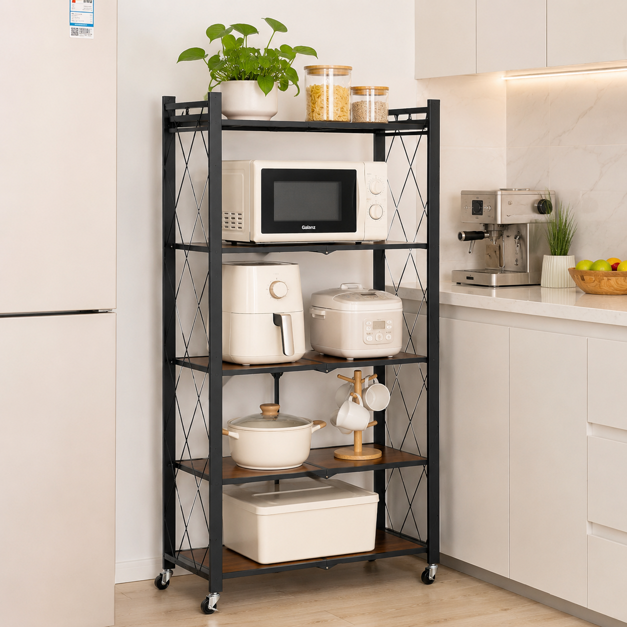 رف تخزين 5 دور قابل للطي والحركة – 5-Tier Foldable Mobile Storage Rack