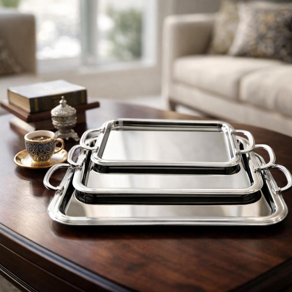 طقم صواني ضيافة ستيل 3 حبة – أناقة وفخامة للمجالس – Luxury Serving Tra