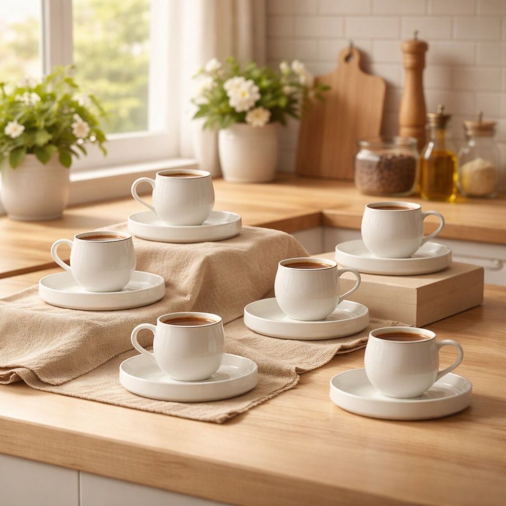 طقم أكواب القهوة التركية بخط-فضي من سيليا – Porcelain Coffee Cup Set -