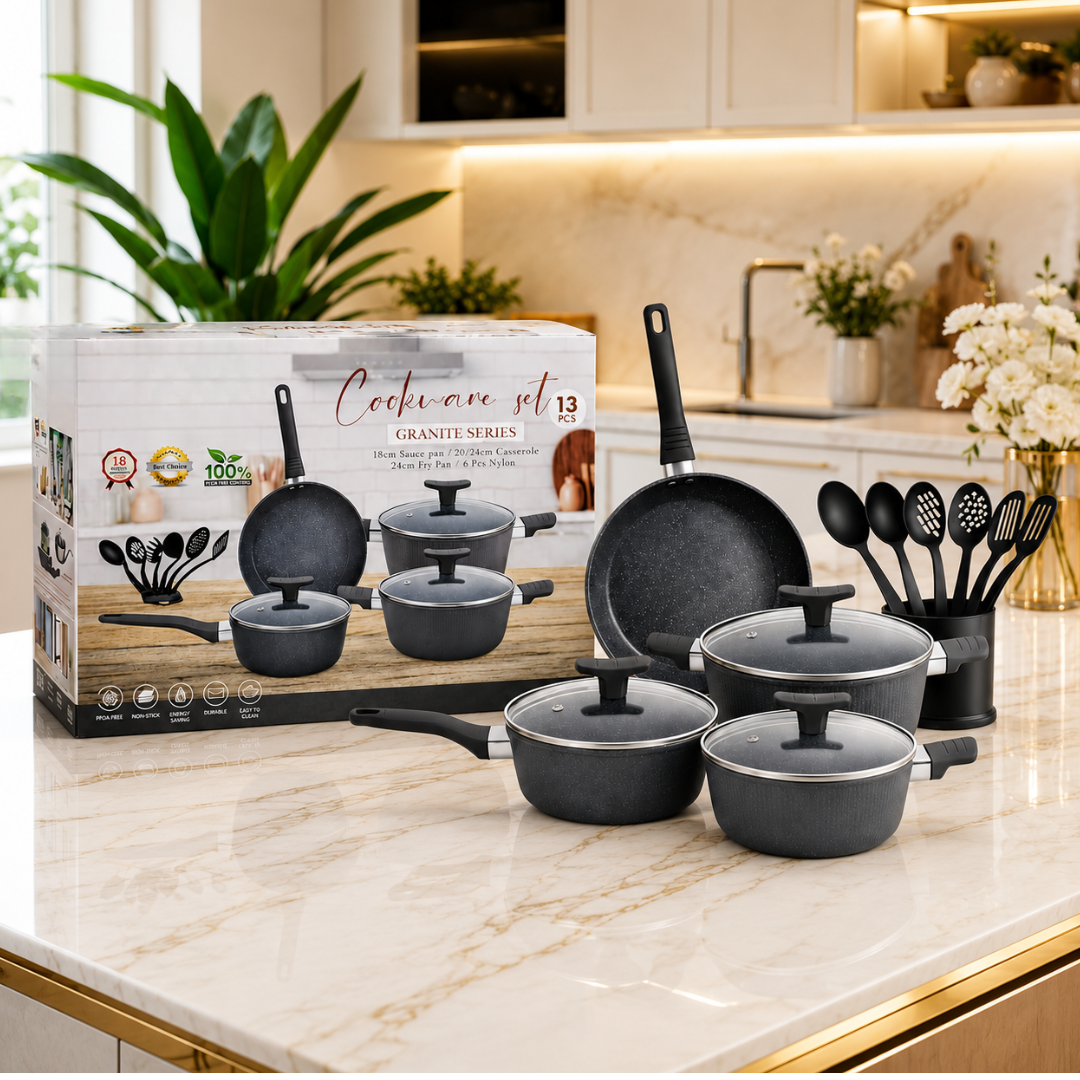 طقم قدور جرانيت فاخر 13 قطعة – أناقة وجودة لكل مطبخ – Premium Granite 