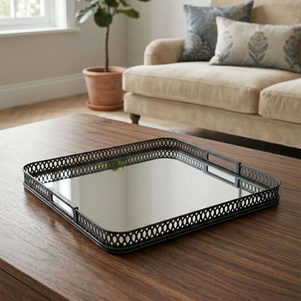 صينية تقديم ستيل بقاعدة مرايا لون أسود – Luxury Serving Tray - Black