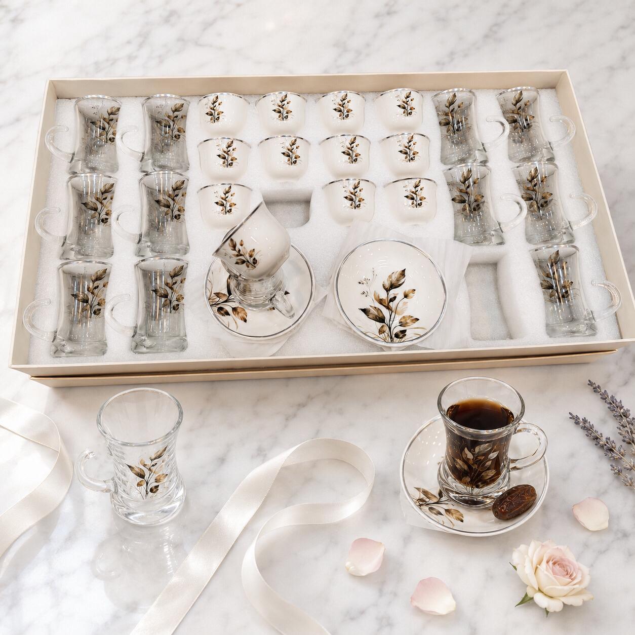 طقم كاسات وفناجين 36 قطعة – ذهبي – Premium Cups & Glasses Serving Set 