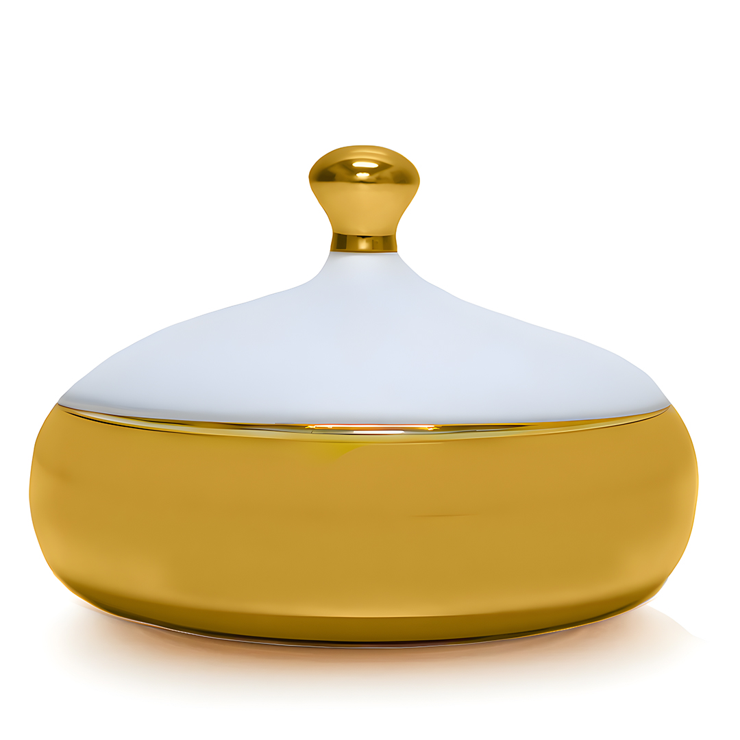 Large white gilded steel dates tray  round design