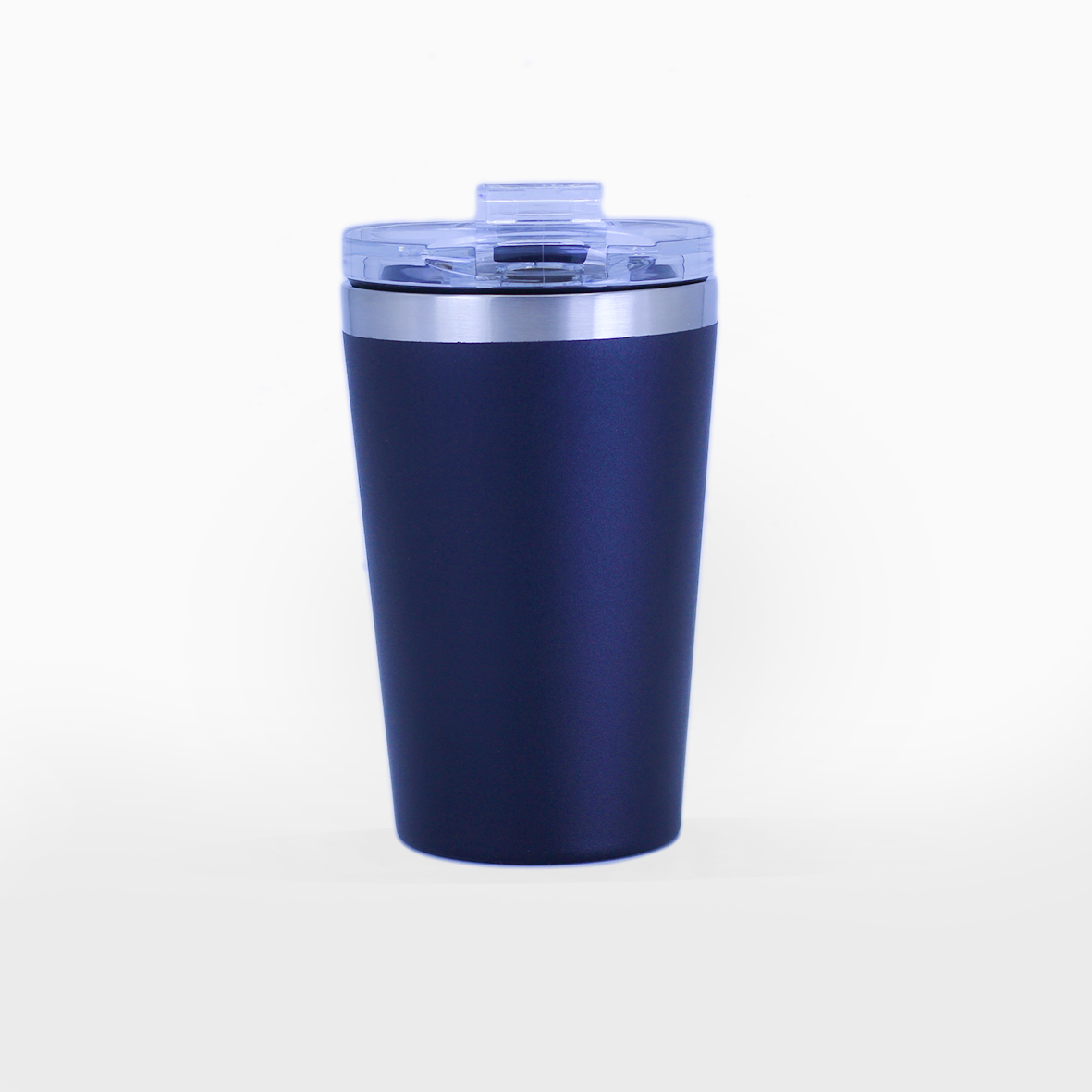 مك استيل أسود 350 مل مع غطاء شفاف وشريط معدني