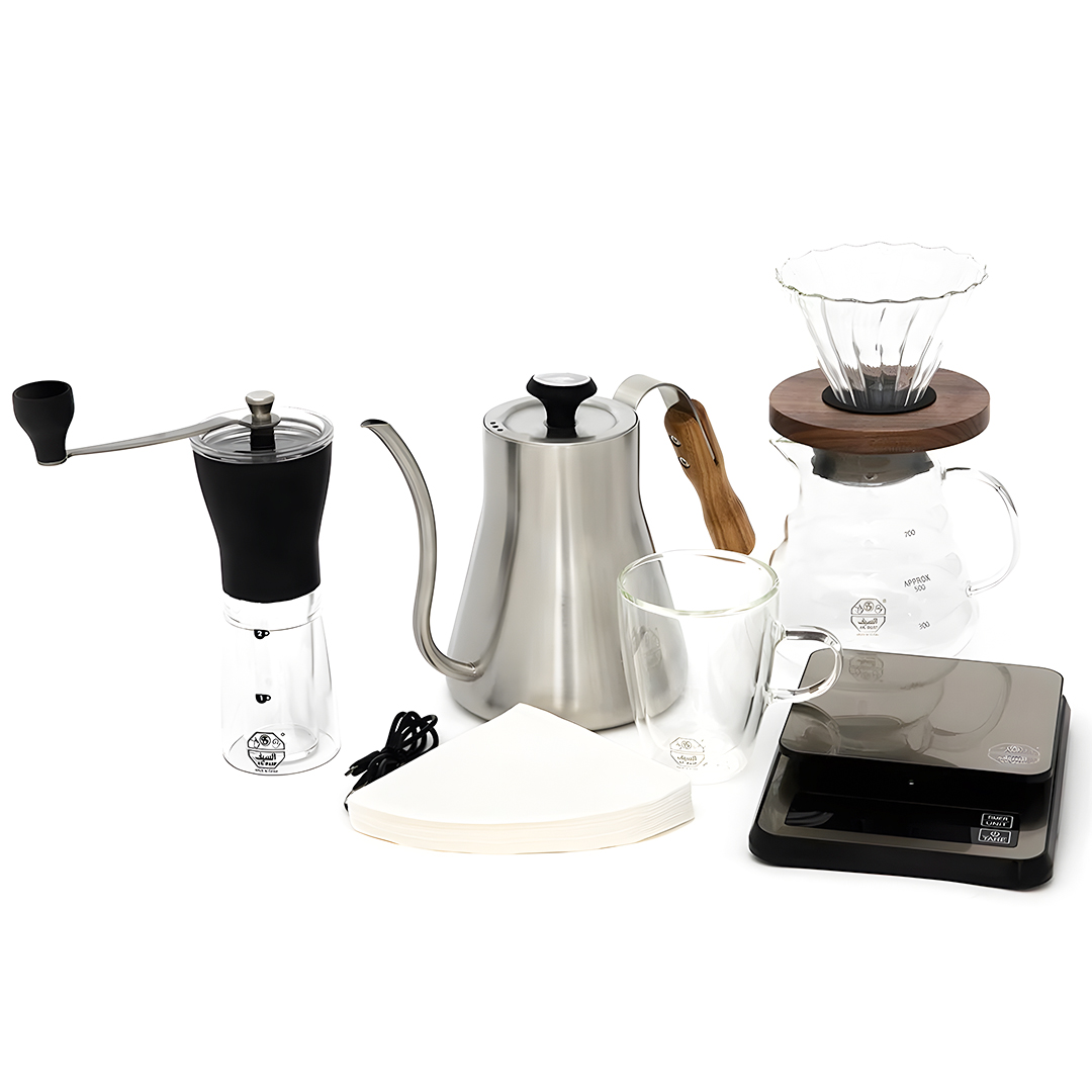 Al Saif 9-piece specialty drip coffee kit with manual grinder and scal