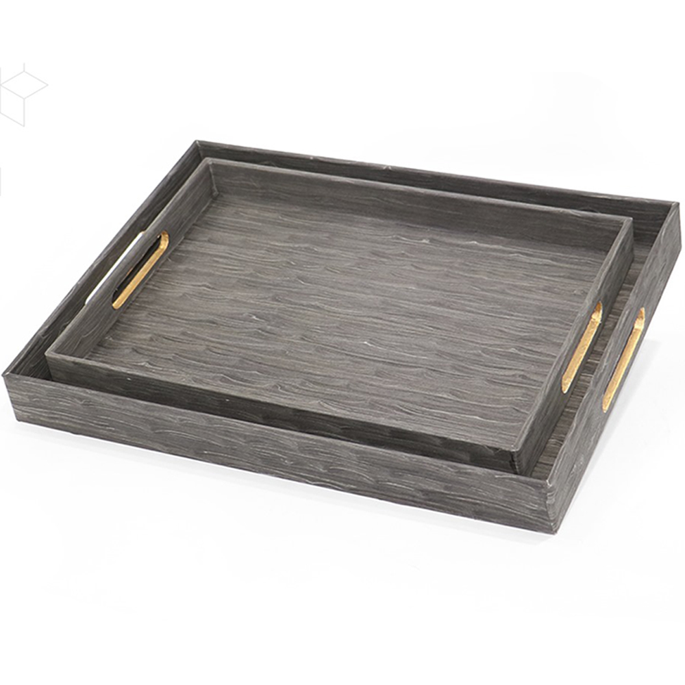 Dark wood rectangular serving tray set  2 pieces
