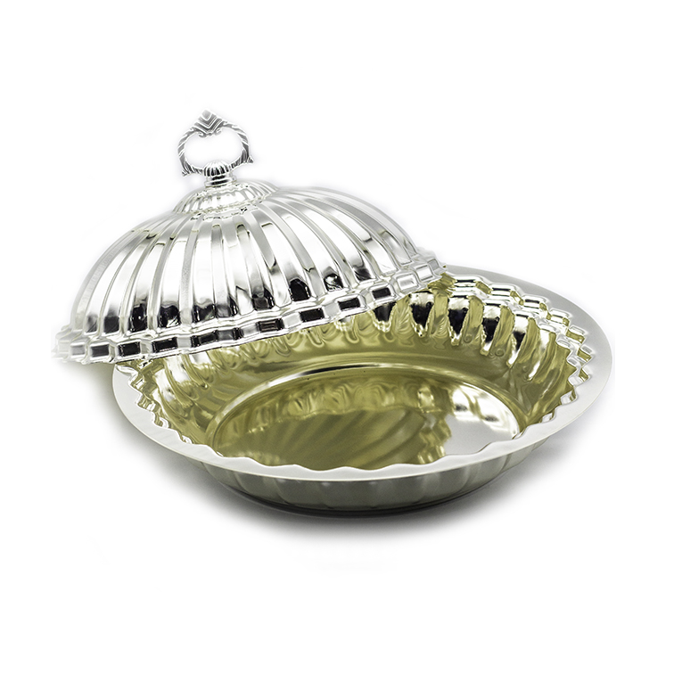 Medium silver Gawzi dome food cover with scalloped edge
