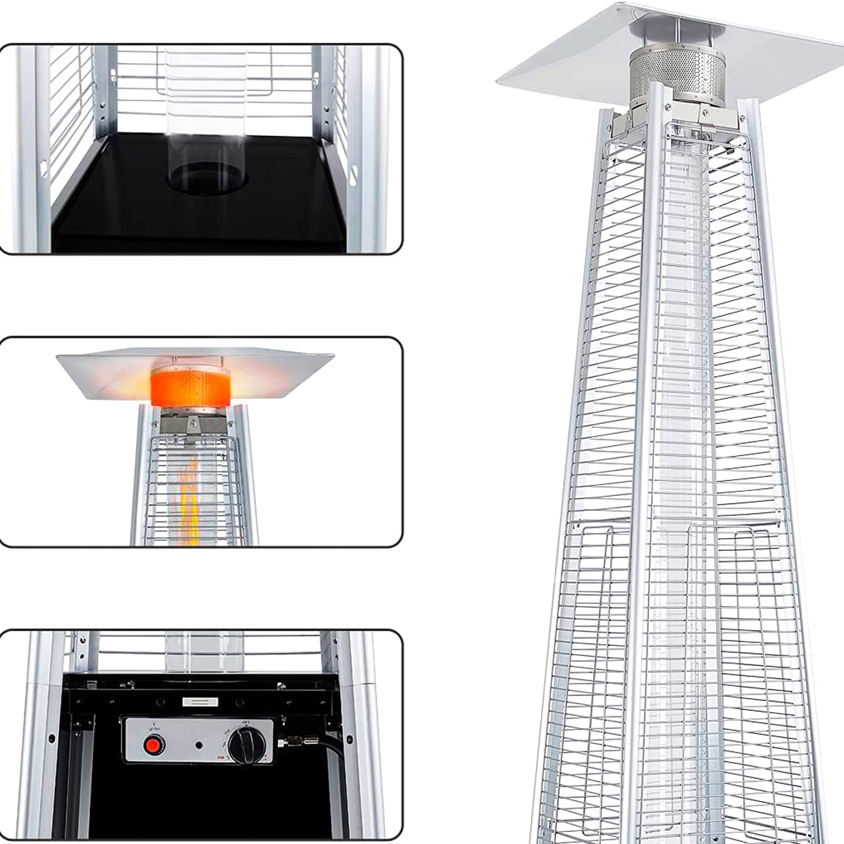 Steel pyramid patio heater  228cm tall