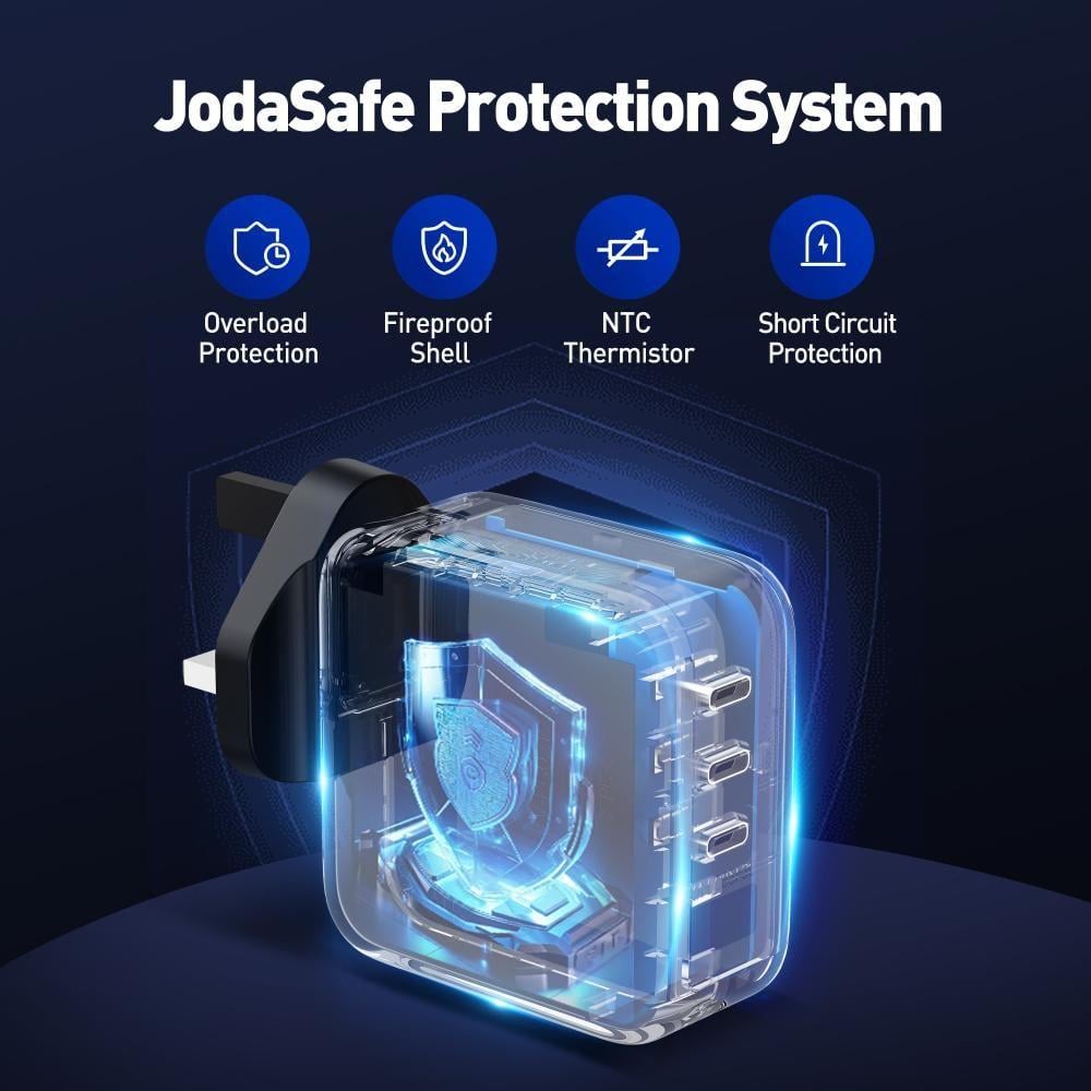 شاحن جداري  100 واط 3 منافذ PD أسود من JODA